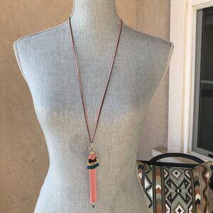 NWT Anthropologie Shiraleah Jewelry Pink Sloan Long Beaded Chain Tassel Necklace